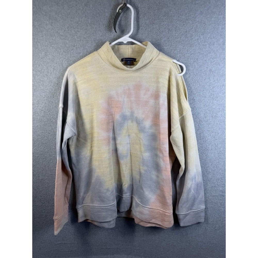 Democracy Sweater‎ Womens Medium Multicolor Mock Neck Cold Shoulder Tie Dye